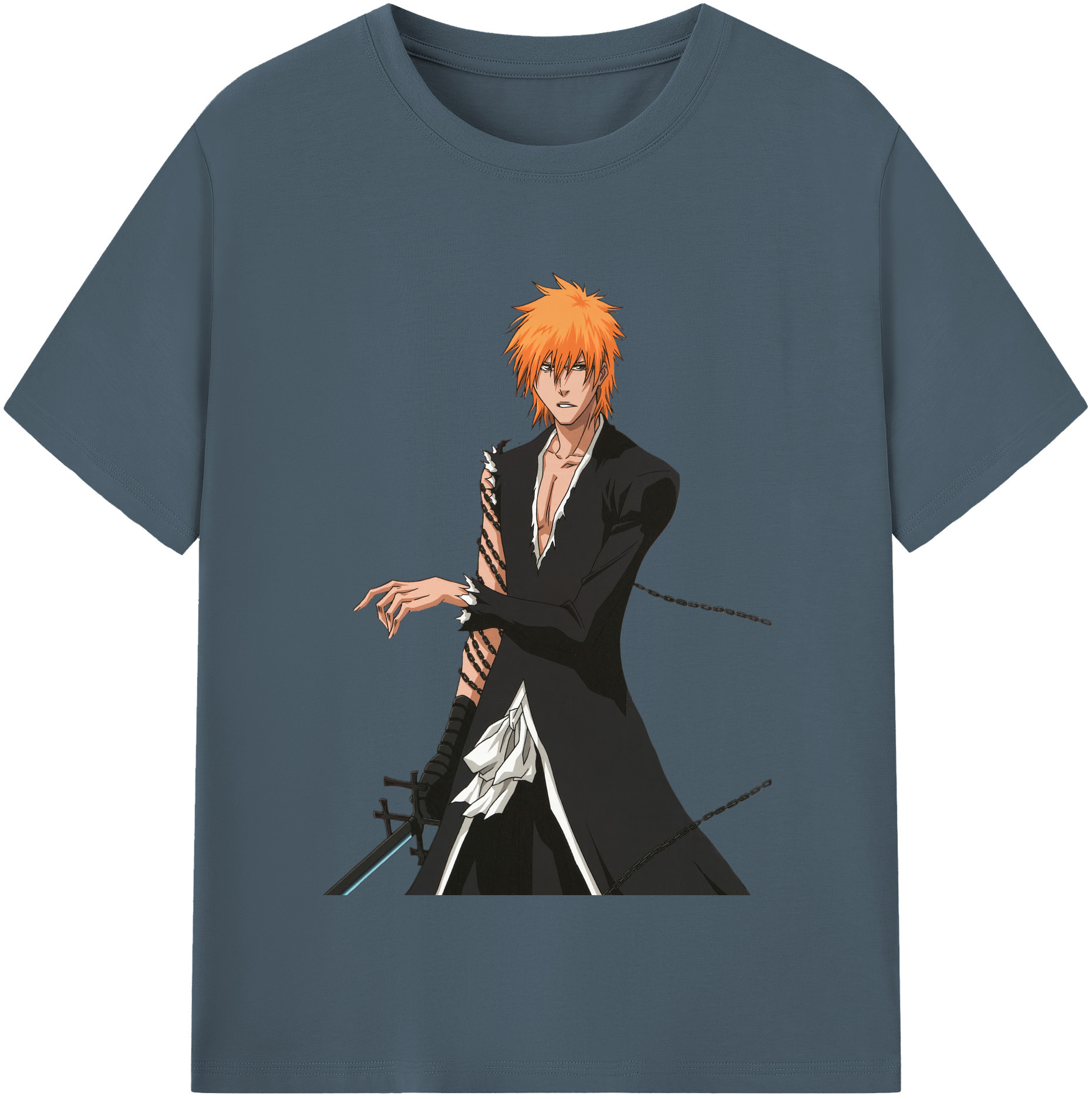 （画像用） ブリーチ 黒崎一護（くろさき いちご）BLEACH Kurosaki Ichigo 綿100％半袖Tシャツ（フロントプリント）